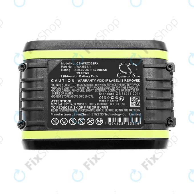 Battery for Worx WX800.9 MAX, WX-JCR.9, 4950mAh, Li-Ion, 20V, WA3551.1, HQ
