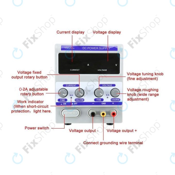 Dingke 1502D+ - Regulated DC Power Supply For Mobile Phone Repair Test (0-15V, 0-2A, 230V EU)