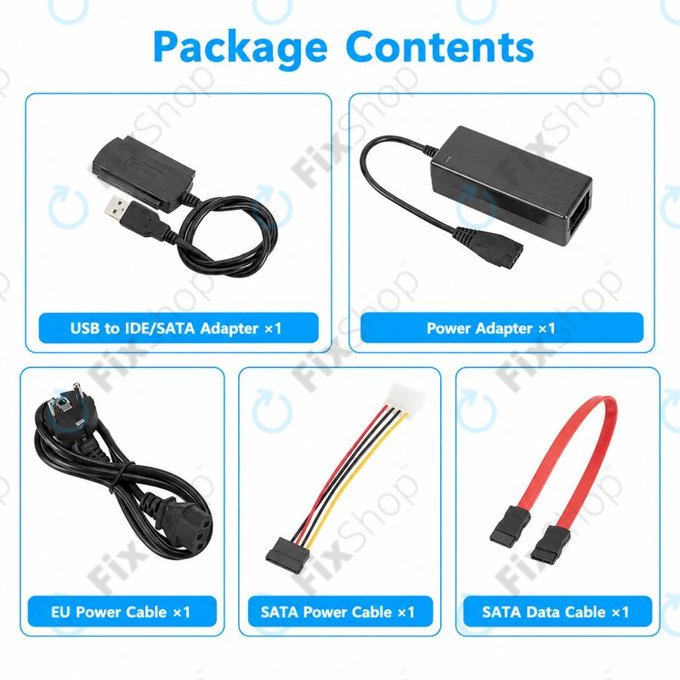 USB 2.0 to IDE / SATA Adapter for 2.5" and 3.5" HDD/SSD, with EU Power Supply