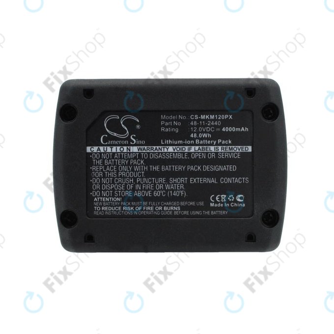 Battery for Milwaukee M12 B4 Redlithium, 4000mAh, Li-Ion, 12V, 48-11-2440, HQ