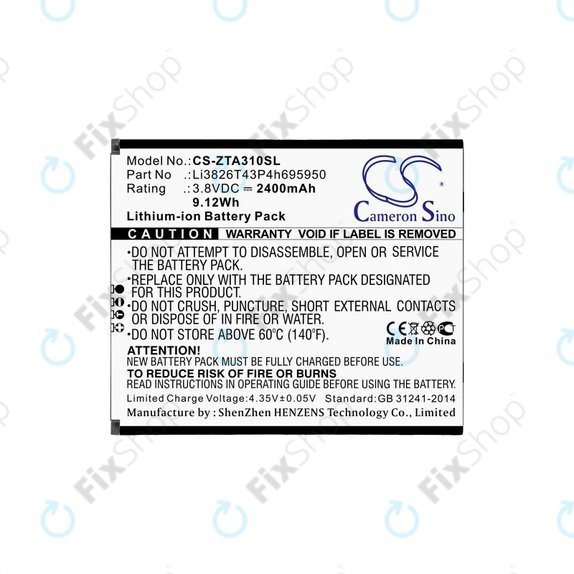 Battery for ZTE Blade A3, A5, Optus X Power 2, 2400mAh, Li-Ion, 3.8V, Li3826T43P4h695950, HQ