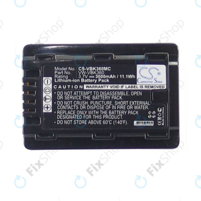 Battery for Panasonic HC, HDC, SDR, 3000mAh, Li-Ion, 3.7V, VW-VBK360, HQ