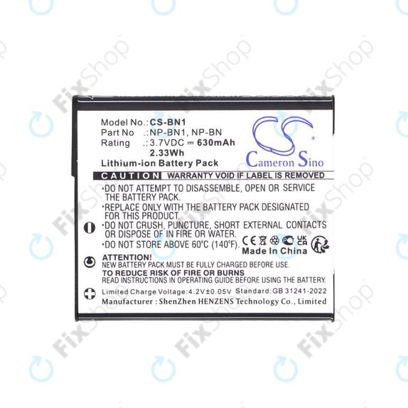 Battery for Sony Cyber-Shot DSC-TX20, TX9, 630mAh, Li-Ion, 3.7V, NP-BN1, HQ