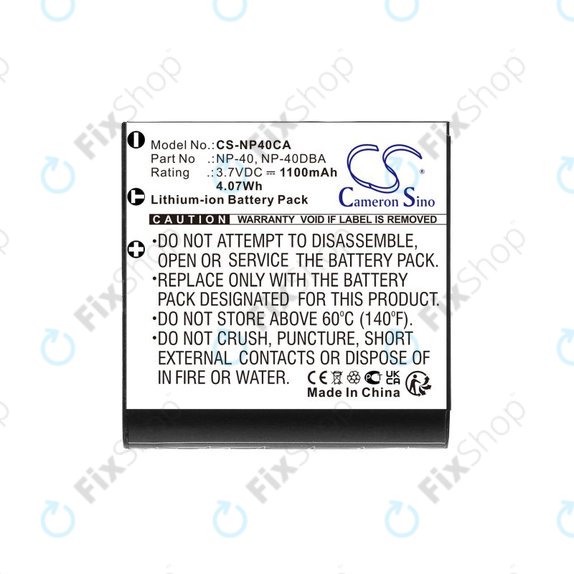 Battery for Casio Exilim Ex-FC100, 1100mAh, Li-Ion, 3.7V, NP-40, HQ