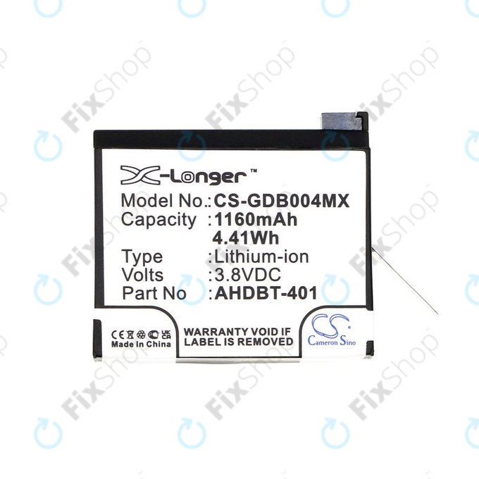 Battery for GoPro Hero 4, 1160mAh, Li-Ion, 3.8V, AHDBT-401, HQ