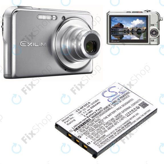 Battery for Casio Exilim Card Ex-S880, 650mAh, Li-Ion, 3.7V, NP-20, HQ