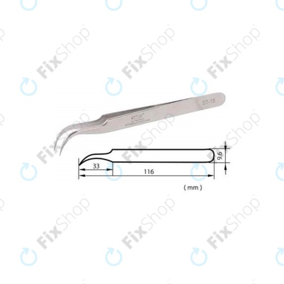 Vetus ST-15 - Professional Metal Tweezer with Curved Tip (120mm)