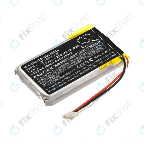 Battery for Garmin DashCam 45, DashCam 46, DashCam 55, DashCam 56, DashCam 66, 250mAh, Li-Pol, 3.7V, 361-00103-00, HQ