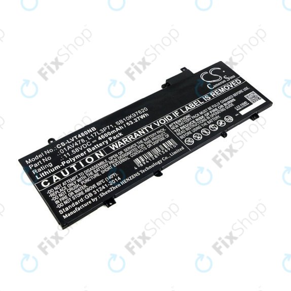 Battery for Lenovo ThinkPad T480S, 4600mAh, Li-Pol, 11.58V, 01AV478, HQ