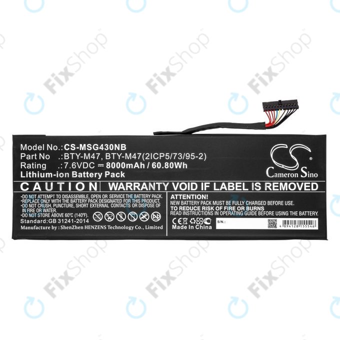 Battery for MSI GS40, GS43, MS14, 8000mAh, Li-Ion, 7.6V, BTY-M47, HQ