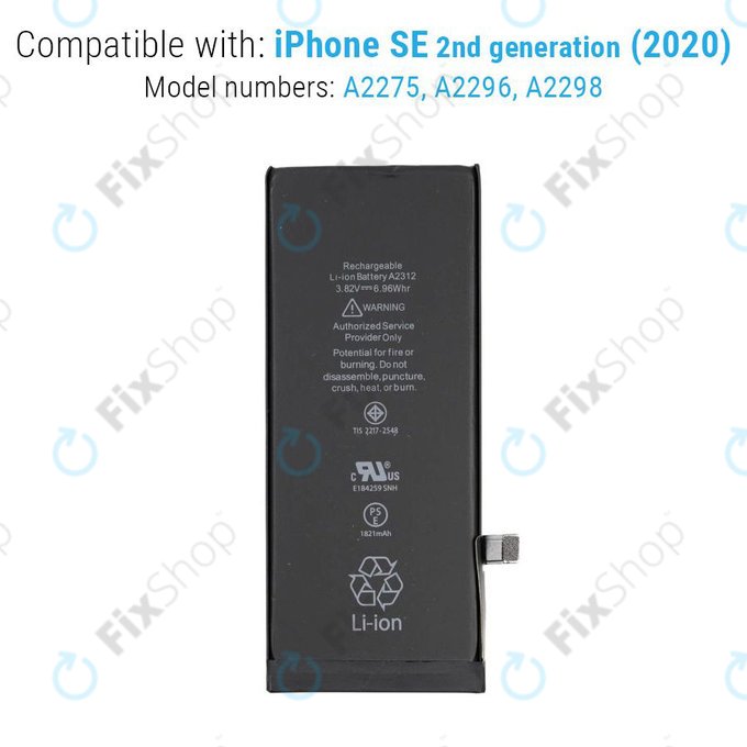 Battery for iPhone SE (2nd Gen 2020), 1821mAh, A2312, Service Pack