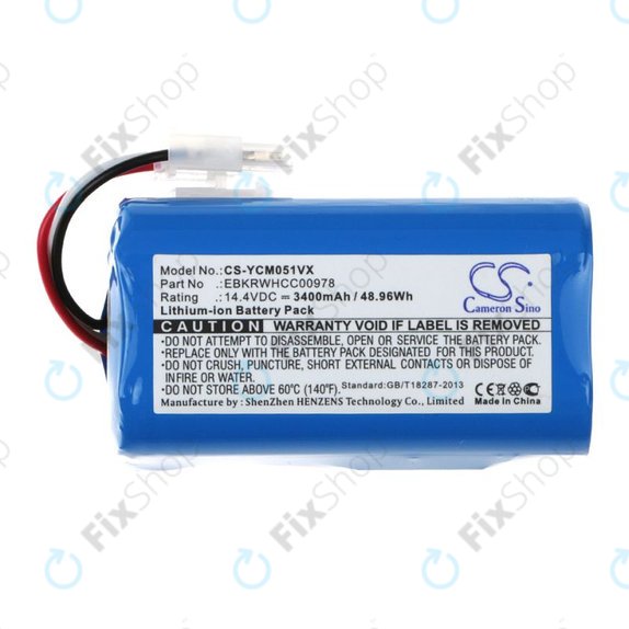 Battery for iClebo ARTE YCR-M05, 3400mAh, Li-Ion, 14.4V, EBKRBKDL001039, HQ