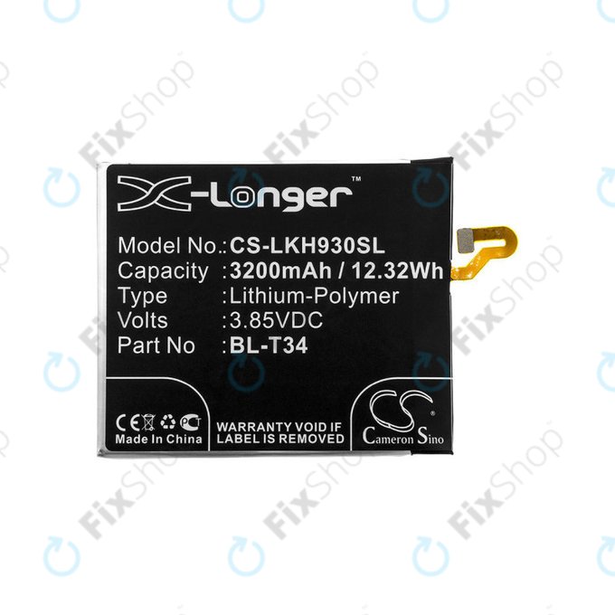 Battery for LG H930, V30, V35, 3200mAh, Li-Pol, 3.85V, BL-T34, HQ