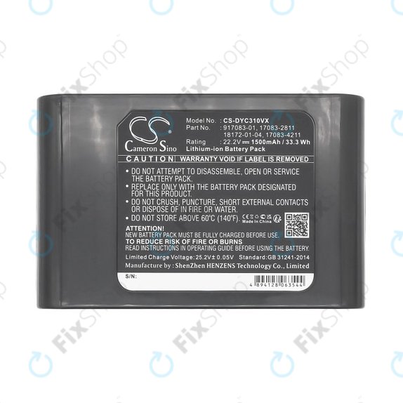 Battery for Dyson DC31, DC34, DC35, DC44, 1500mAh, Li-Ion, 22.2V, 17083-2811, HQ