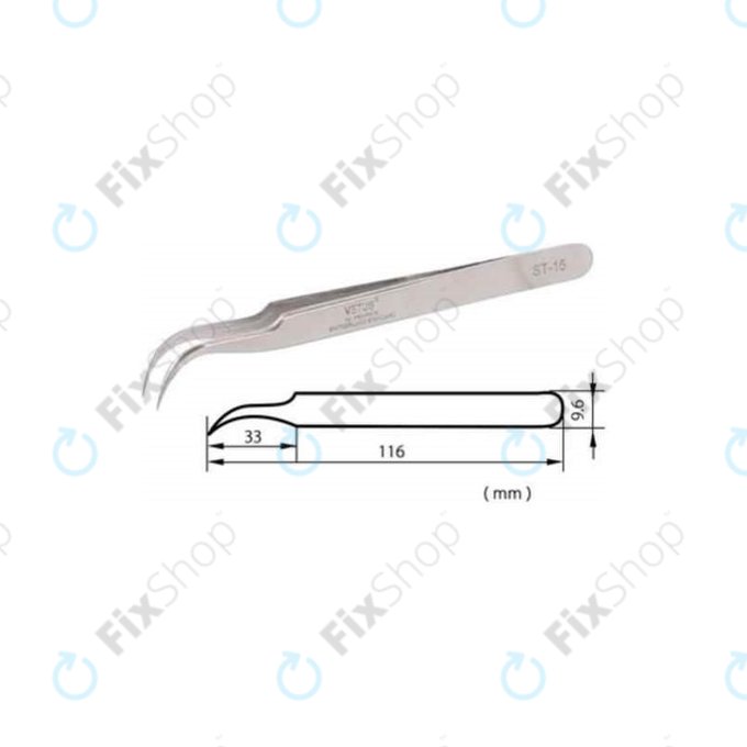 Vetus ST-15 - Professional Metal Tweezer with Curved Tip (120mm)