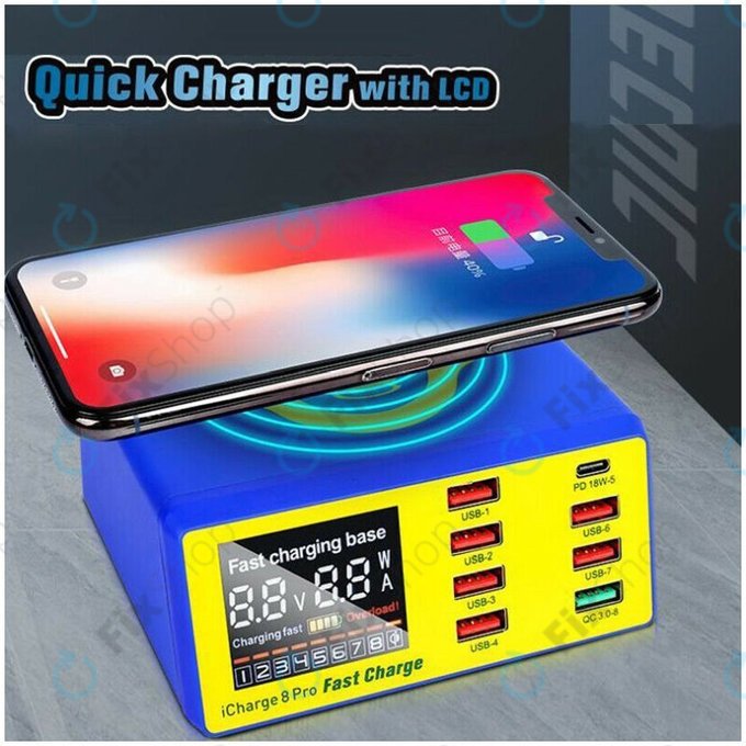 Mechanic iCharge 8 Pro - USB Charging Station with USB-C, USB 3.0 & Wireless Charger