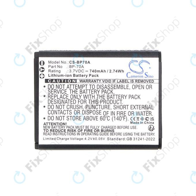 Battery for Samsung ES, ST, 740mAh, Li-Ion, 3.7V, BP-70A, HQ
