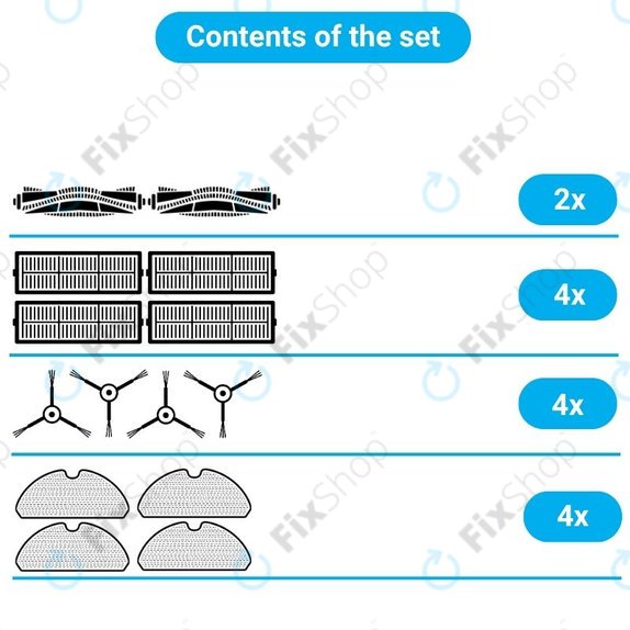 Replacement set for Xiaomi Robot Vacuum S10, S10 EU, S12 (2x Main brushes, 4x Filters, 4x Side brushes, 4x Mop cloths)