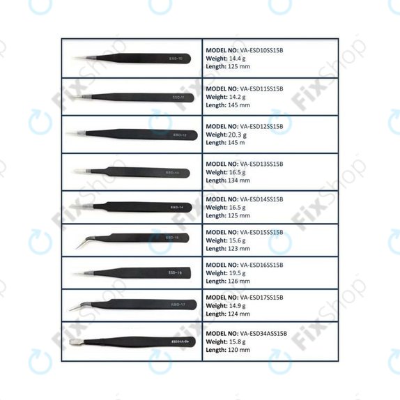 ESD Antistatic Stainless-Steel Tweezer Set 9in1