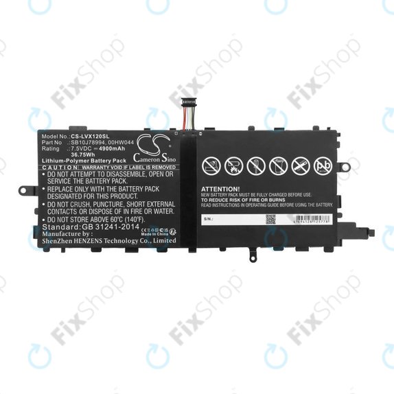 Battery for Lenovo Thinkpad X1 Tablet, 4900mAh, Li-Pol, 7.5V, SB10J78994, HQ