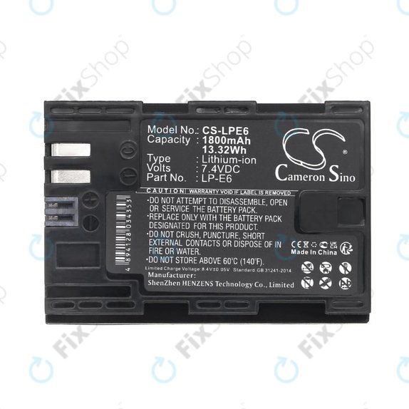 Battery for Canon EOS 60D, 5D Mk II, 7D, 1800mAh, Li-Ion, 7.4V, LP-E6, HQ