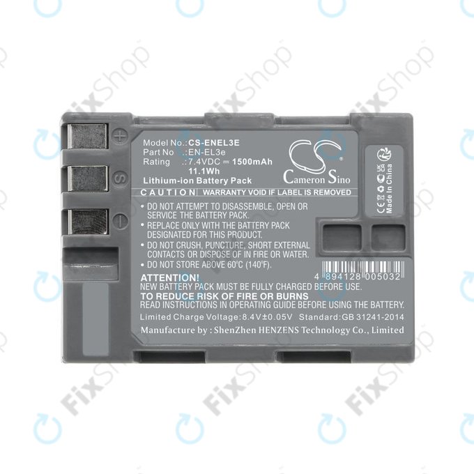 Battery for Nikon D100, D200, D50, D70, D70s, D80, D300S, D700, D90, D300, 1500mAh, Li-Ion, 7.4V, EN-EL3e, HQ