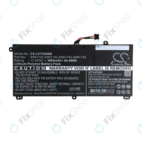 Battery for Lenovo ThinkPad T550, T560, W550, 3900mAh, Li-Pol, 11.4V, 45N1743, HQ