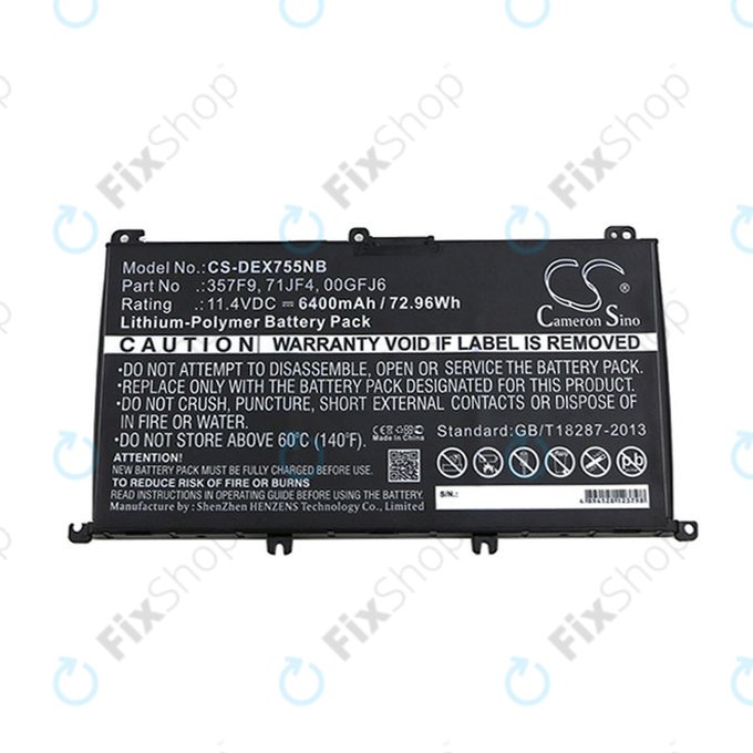 Battery for Dell Inspirion 15, 6400mAh, Li-Pol, 11.4V, 357F9, HQ