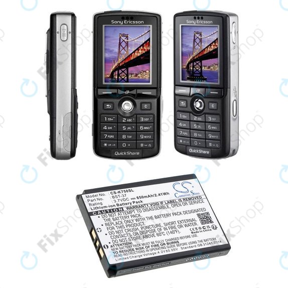 Battery for Sony Ericsson, 650mAh, Li-Ion, 3.7V, BST-37, HQ