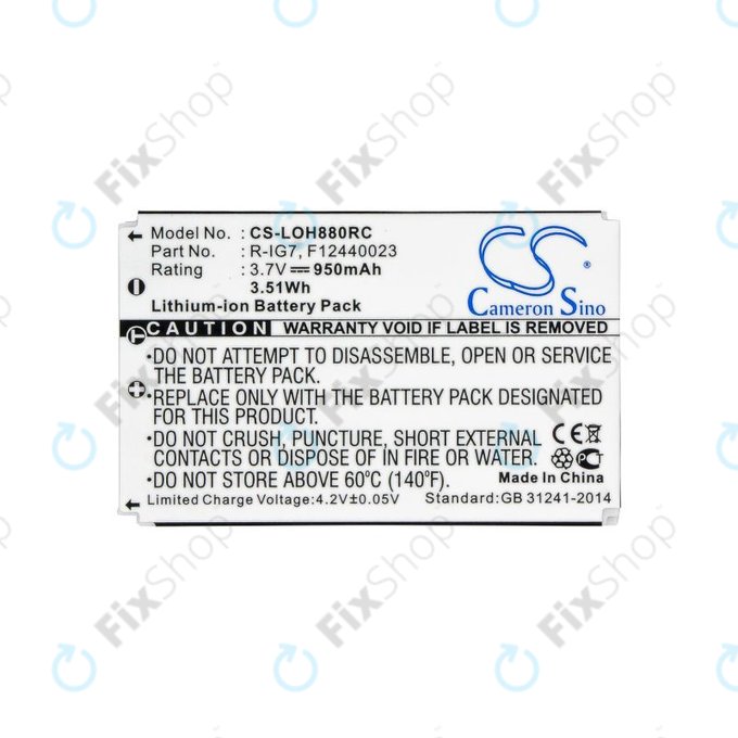 Battery for Logitech Harmony 720, 780, 880, 890, 900, 950mAh, Li-Ion, 3.7V, R-IG7, HQ