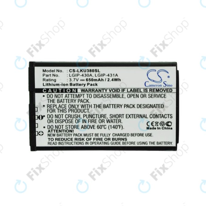 Battery for LG 230 Nite, 650mAh, Li-Ion, 3.7V, LGIP-430A, HQ