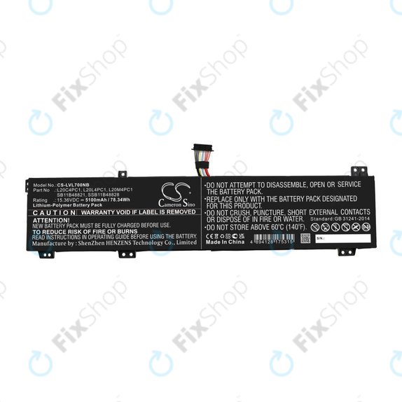 Battery for Lenovo Legion 5, 5 Pro, 7, 7i, R7000p, 5100mAh, Li-Pol, 15.36V, L20C4PC1, HQ
