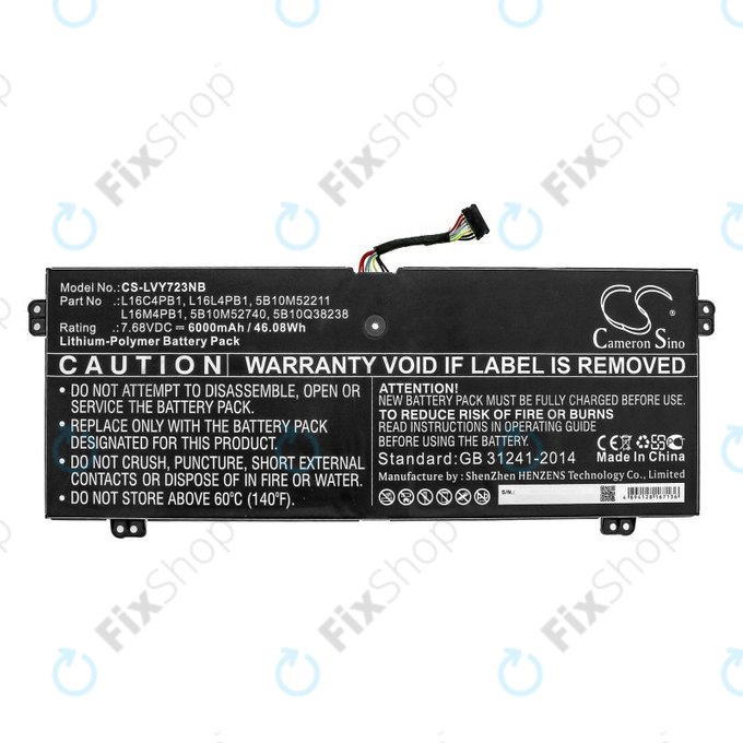 Charger for Lenovo Yoga 720-13, 730-13, 6000mAh, Li-Pol, 7.68V, L16L4PB1, HQ