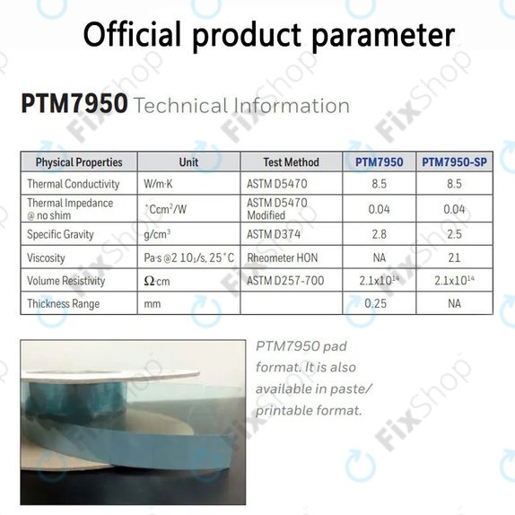 Thermal pad Honeywell PTM7950, 8.5 W/mK, 80 × 160 × 0.2mm
