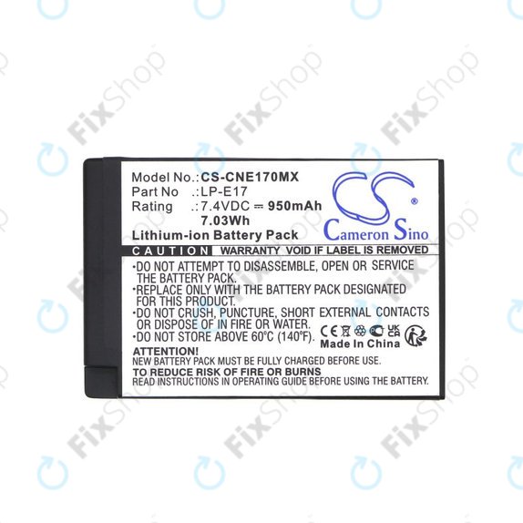 Battery for Canon EOS, 950mAh, Li-Ion, 7.4V, LP-E17, HQ