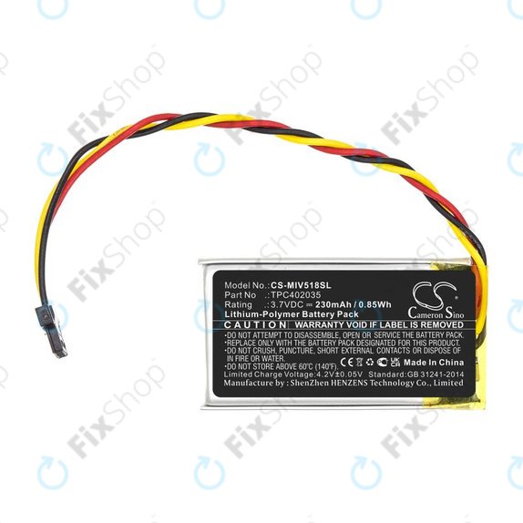 Battery for Mio MiVue 508, 518, 528, 538, 608, 618, 792, 230mAh, Li-Pol, 3.7V, TPC402035, HQ
