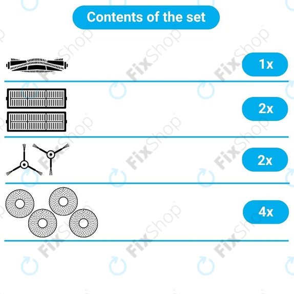 Replacement set for Xiaomi Dreame Bot W10, W10 Pro (1x Main brush, 2x Filters, 2x Side brushes, 2x Mop cloths)