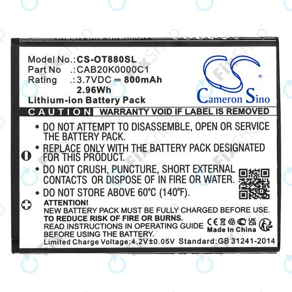 Battery for Alcatel Onetouch, 800mAh, Li-ion, 3.7V, BTR510AB, HQ