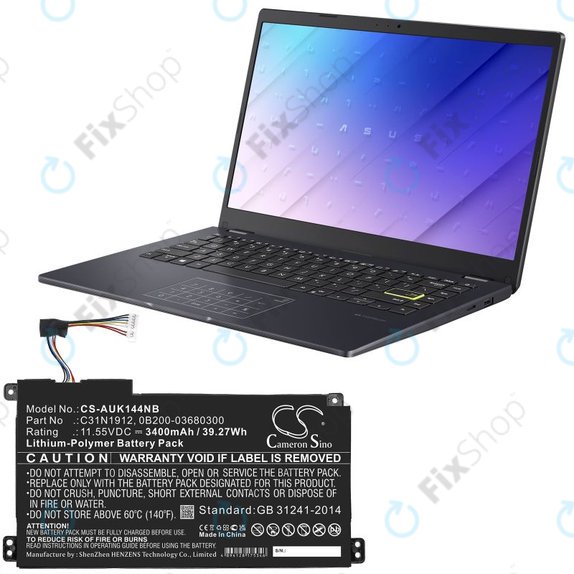 Battery for Asus Vivobook 14, E510, 3400mAh, Li-Pol, 11.55V, C31N1912, HQ