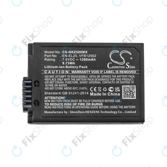 Battery for Nikon Z50, Z50 ZFC, Z30, Z FC, 1280mAh, Li-Ion, 7.6V, EN-EL25, HQ