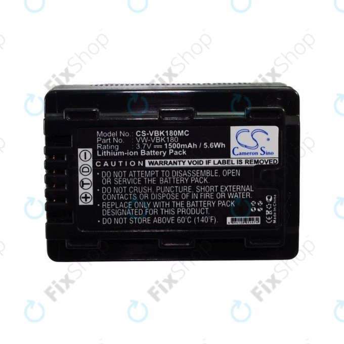 Battery for Panasonic HDC, HC a SDR, 1500mAh, Li-Ion, 3.7V, VW-VBK180, HQ