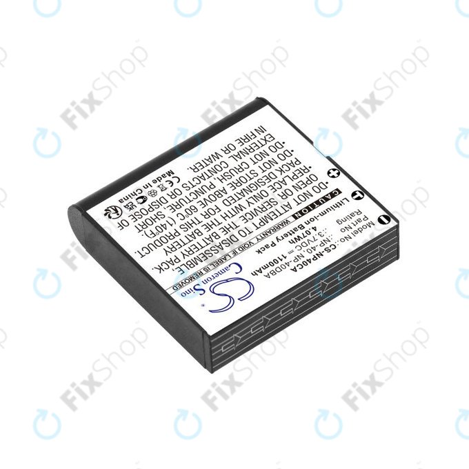 Battery for Casio Exilim Ex-FC100, 1100mAh, Li-Ion, 3.7V, NP-40, HQ