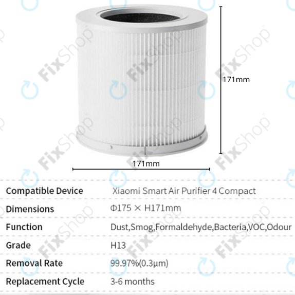 Xiaomi Smart Air Purifier 4 Compact - HEPA filter (Activated carbon) (White)