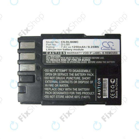 Battery for Pentax 645d, K-5, 1250mAh, Li-Ion, 7.4V, D-LI90, HQ