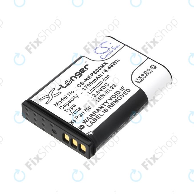 Battery for Nikon Coolpix, 1700mAh, Li-Ion, 3.8V, EN-EL23, HQ