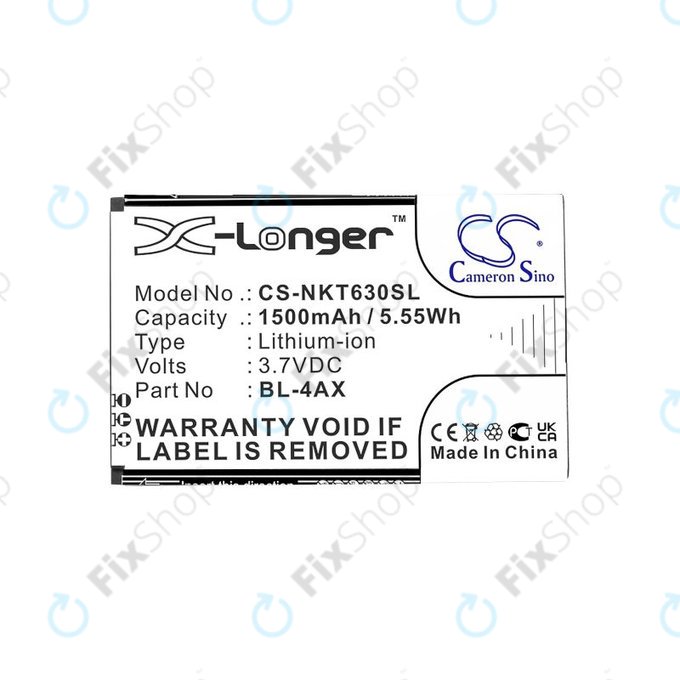 Battery for Nokia 6300 4G, Nokia 8000 4G, 1500mAh, Li-Ion, 3.7V, BL-4AX, HQ