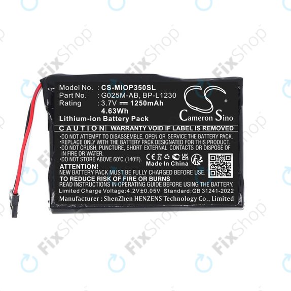 Battery for Mitac Mio P350, P550, 1250mAh, Li-Ion, 3.7V, BL-LP1230, HQ