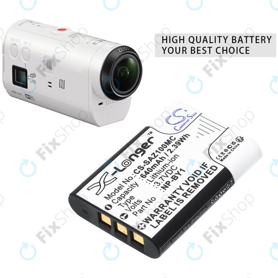 Battery for Sony HDR-AZ1, 640mAh, Li-Ion, 3.7V, NP-BY1, HQ