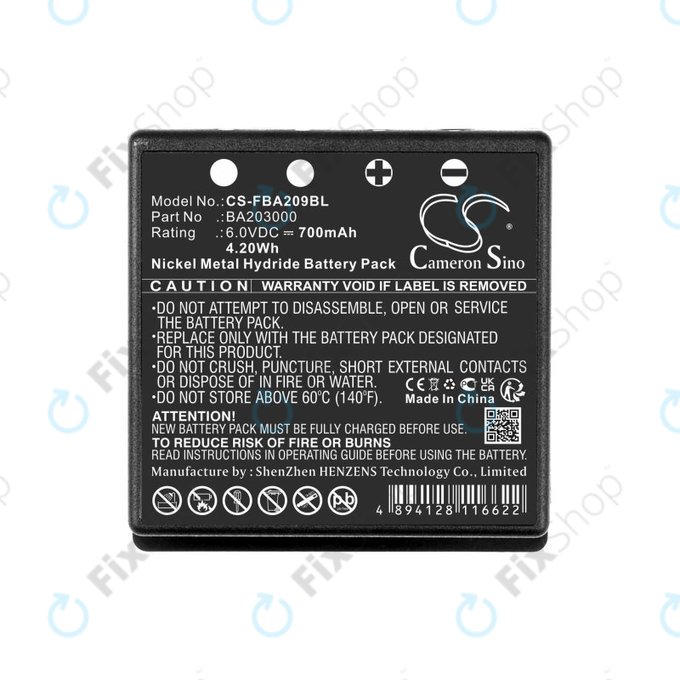 Battery for HBC Radiomatic Eco, 700mAh, Ni-MH, 6V, BA209060, HQ