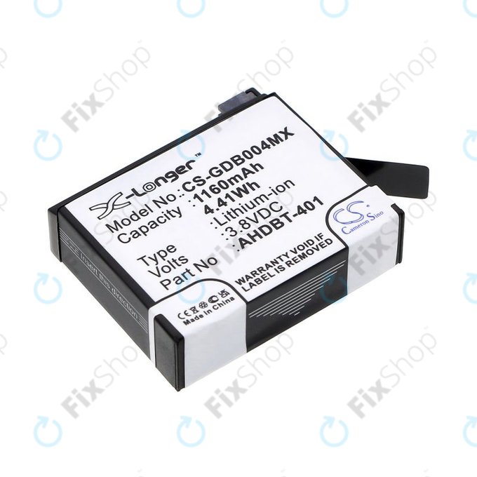 Battery for GoPro Hero 4, 1160mAh, Li-Ion, 3.8V, AHDBT-401, HQ